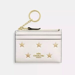 Coach Gold Stars Mini Skinny Keychain Wallet Chalk Leather CW876 NWT